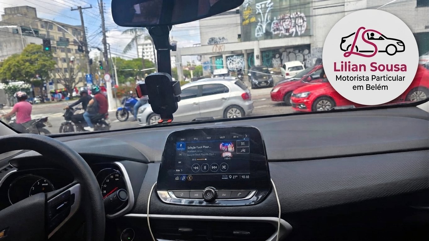 Painel do carro e trânsito em Belém